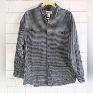 Duluth Trading Co Navy Striped Relaxed Flannel Shirt